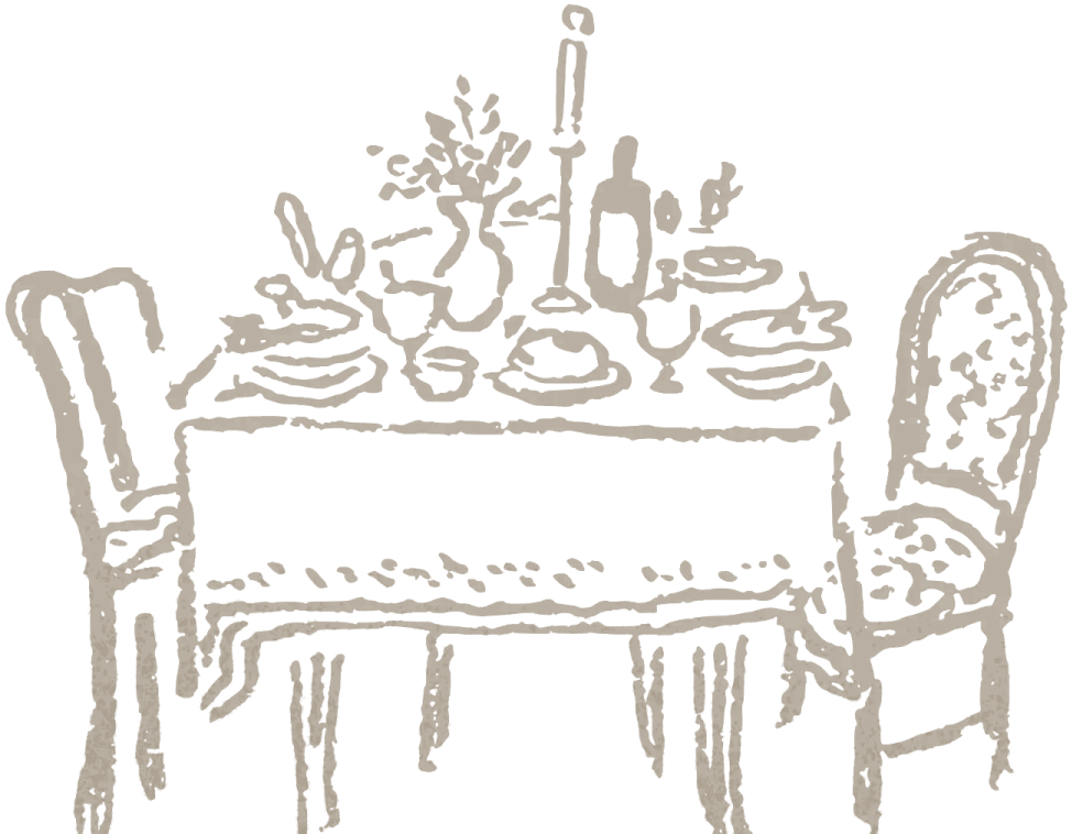 Sketch of a Thanksgiving table with a smoked turkey and sides